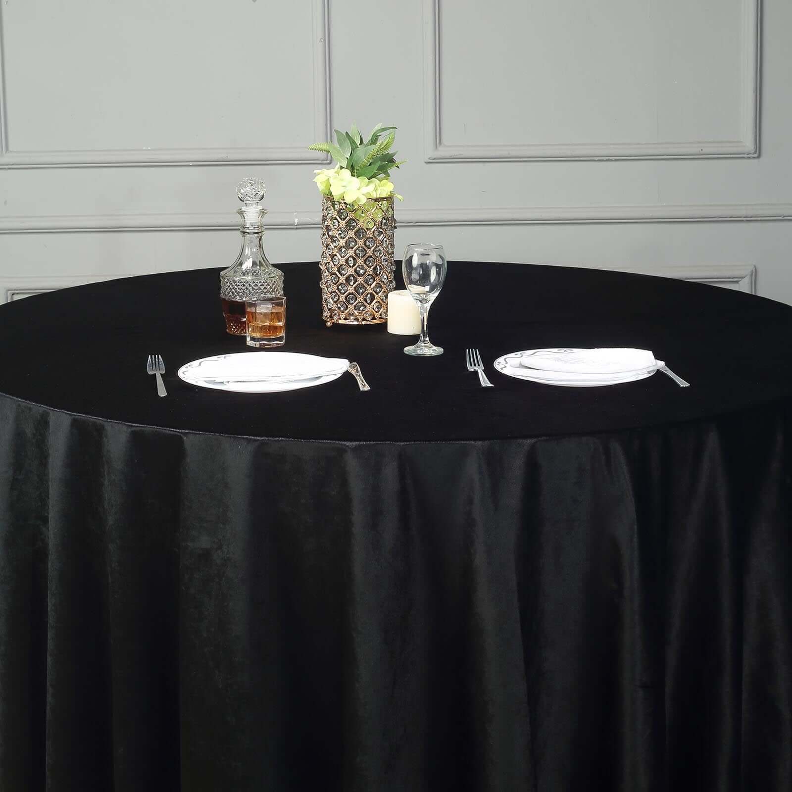 Premium Velvet 120" Round Tablecloth Black - Reusable Soft & Seamless Table Cover for Upscale Events - Linen Luxes