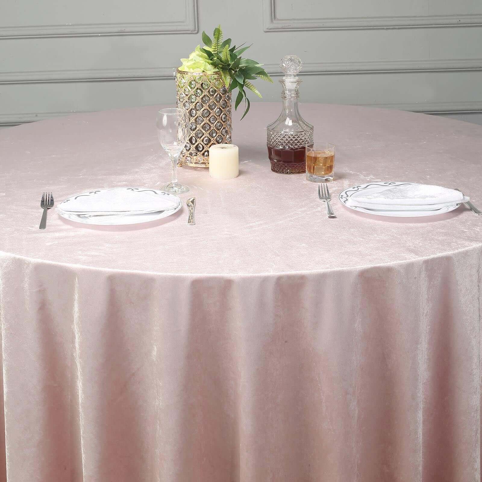Premium Velvet 120" Round Tablecloth Blush - Reusable Soft & Seamless Table Cover - Linen Luxes