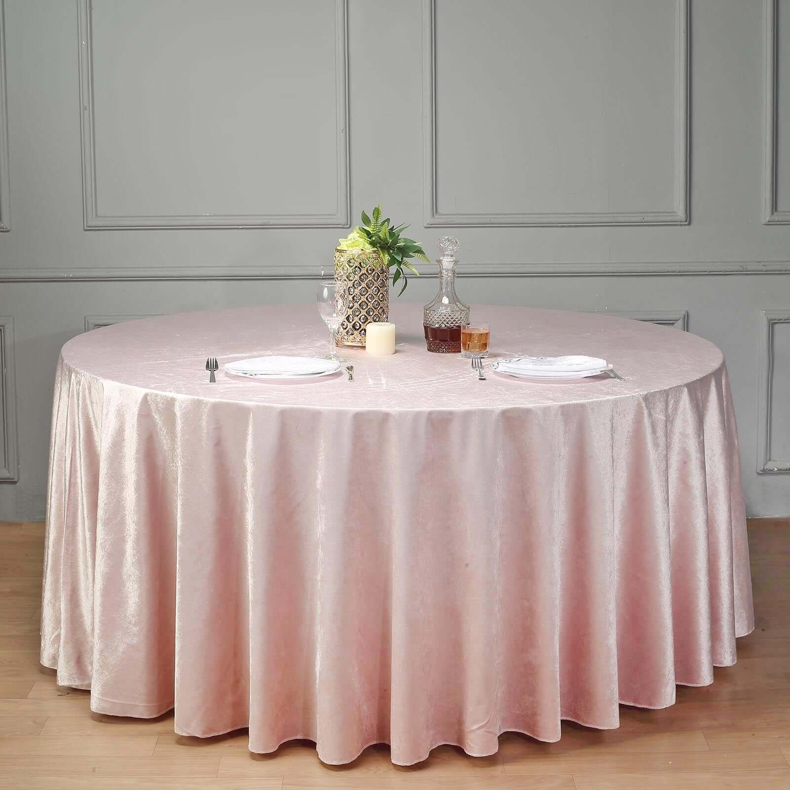 Premium Velvet 120" Round Tablecloth Blush - Reusable Soft & Seamless Table Cover - Linen Luxes