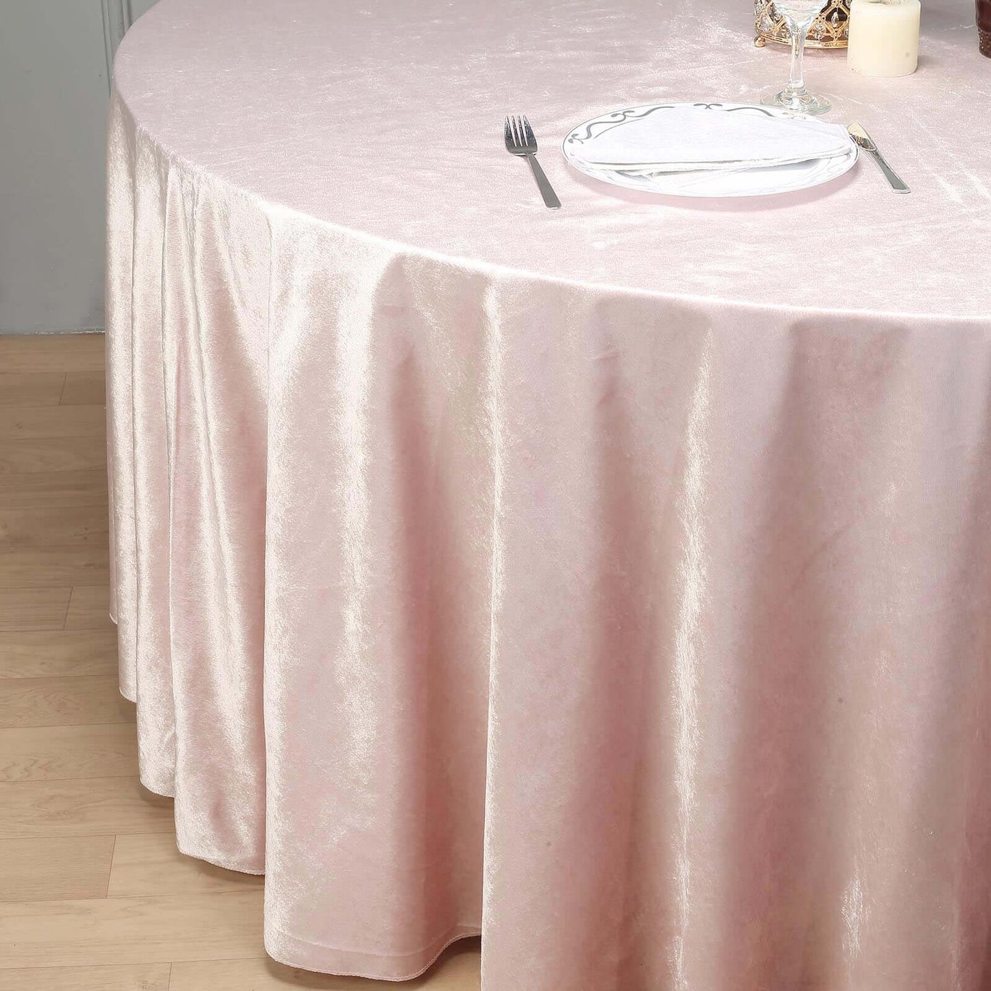 Premium Velvet 120" Round Tablecloth Blush - Reusable Soft & Seamless Table Cover - Linen Luxes