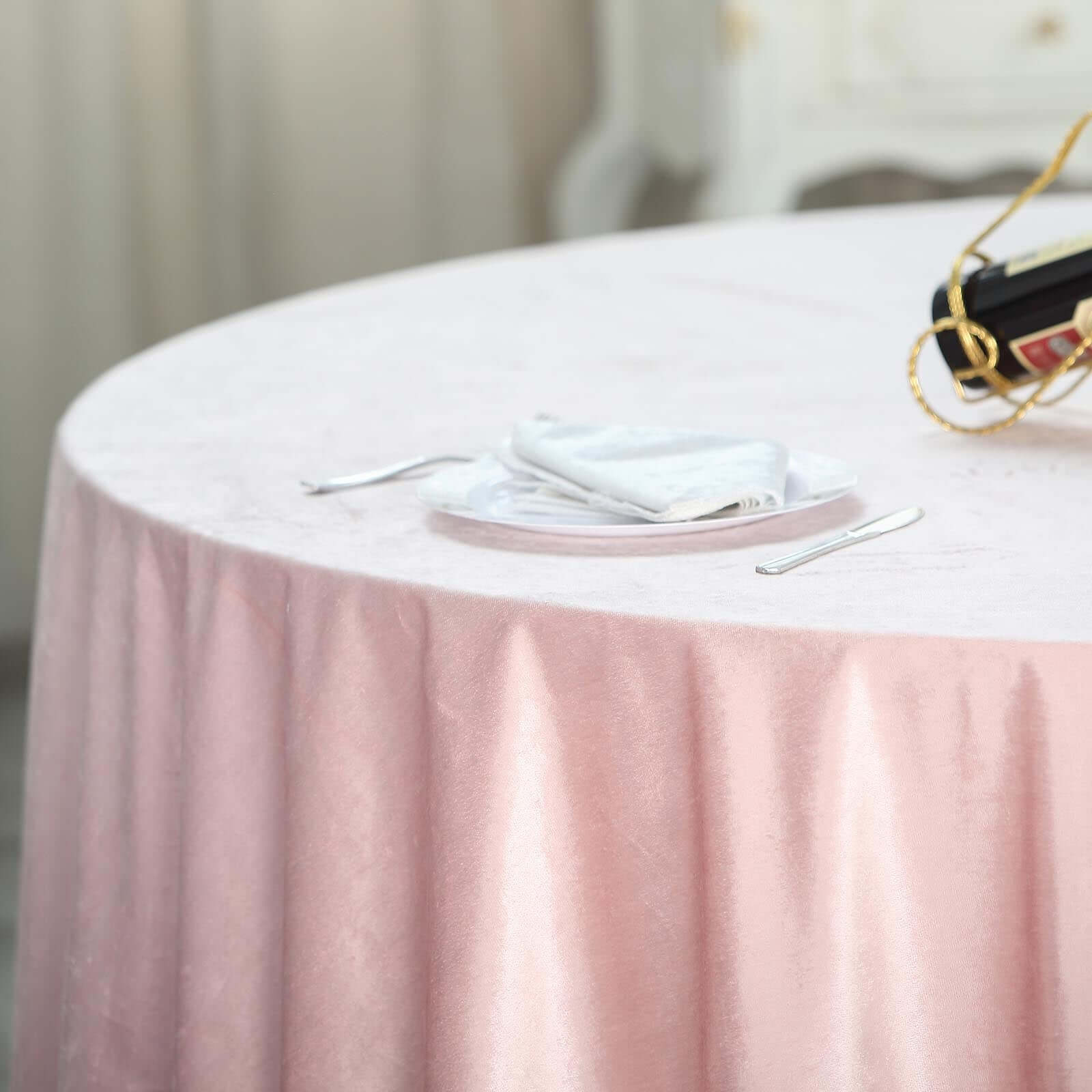 Premium Velvet 120" Round Tablecloth Blush - Reusable Soft & Seamless Table Cover - Linen Luxes