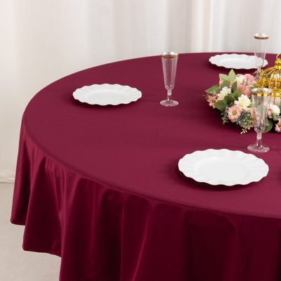 Premium Velvet 120" Round Tablecloth Burgundy - Reusable Soft & Seamless Table Cover - Linen Luxes