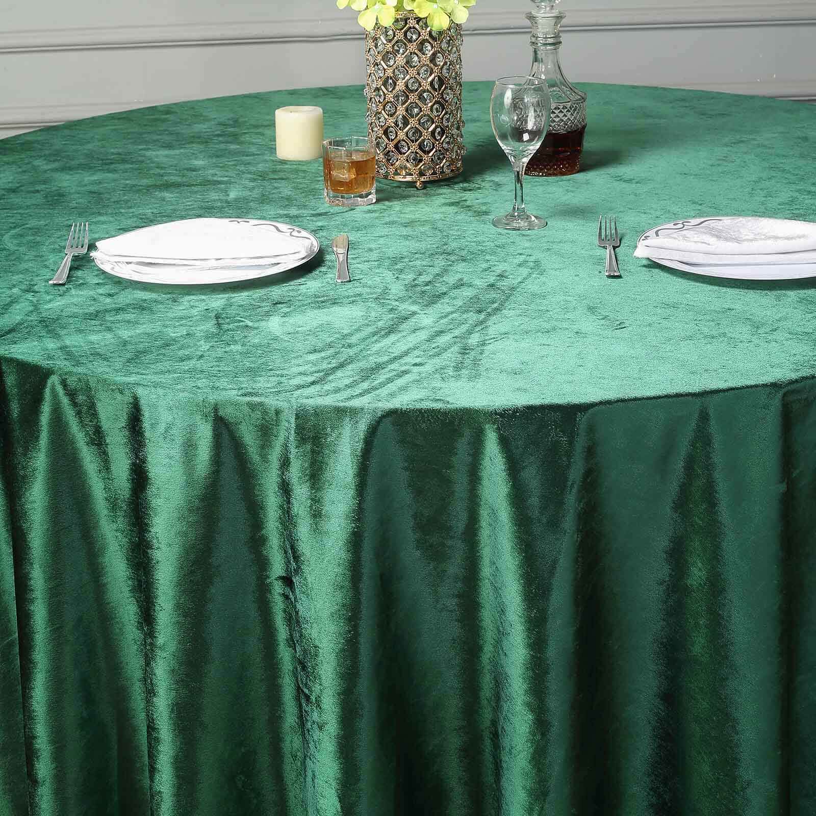 Premium Velvet 120" Round Tablecloth Hunter Emerald Green - Reusable Soft & Seamless Table Cover - Linen Luxes