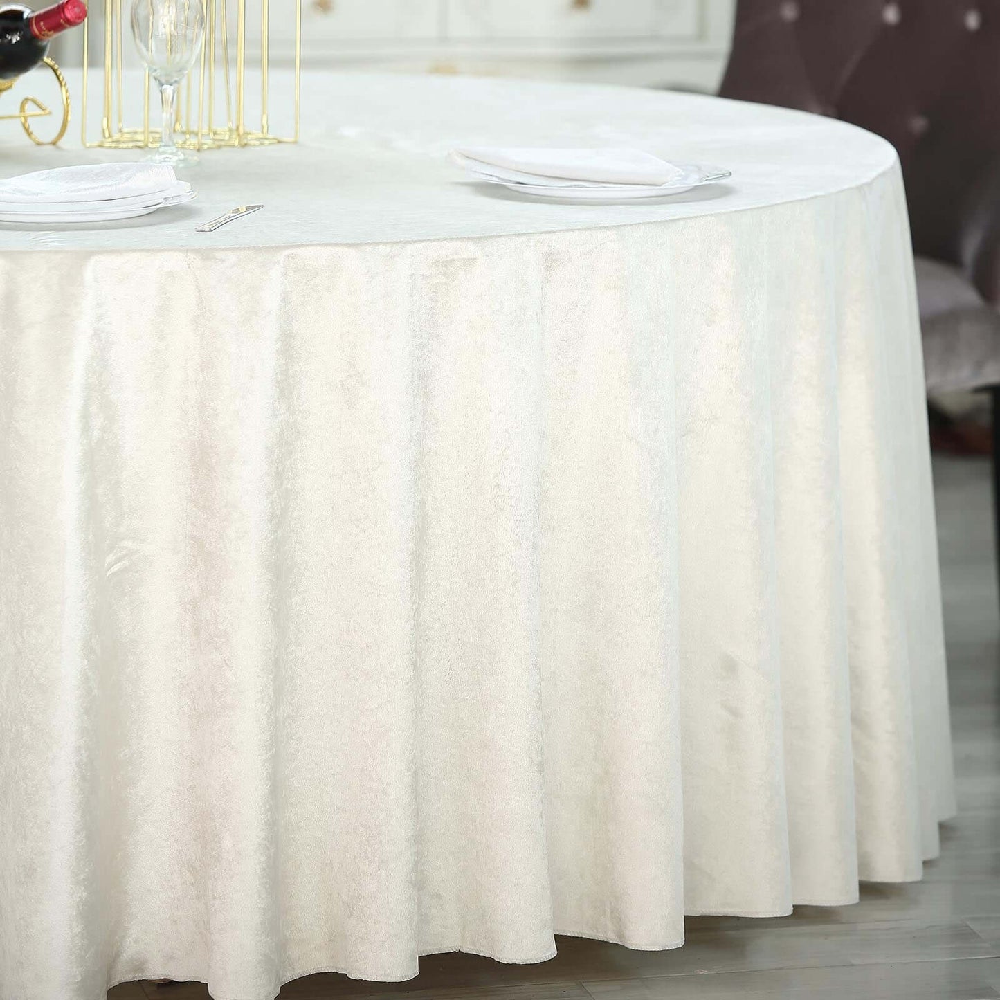 Premium Velvet 120" Round Tablecloth Ivory - Reusable Soft & Seamless Table Cover - Linen Luxes