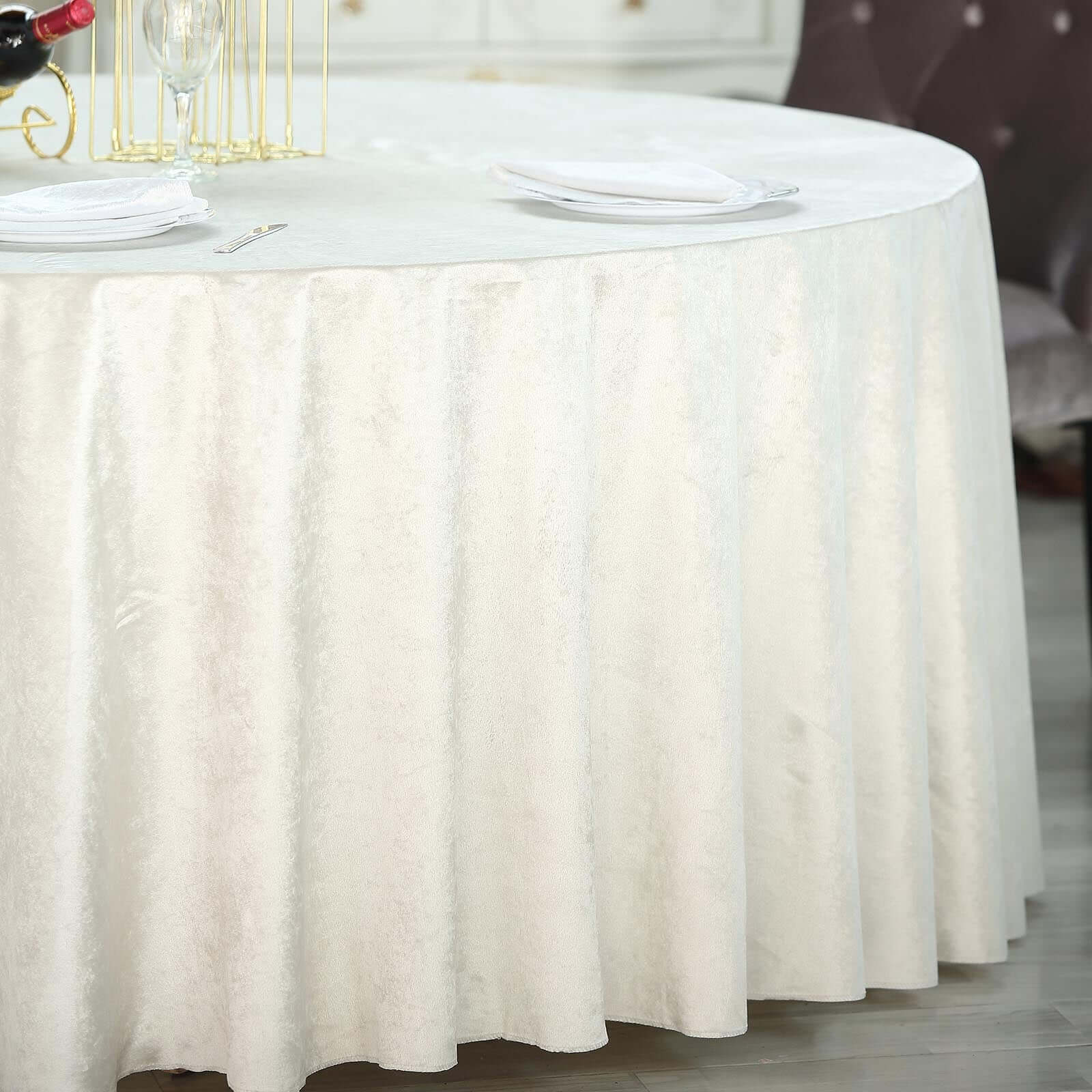 Premium Velvet 120" Round Tablecloth Ivory - Reusable Soft & Seamless Table Cover - Linen Luxes