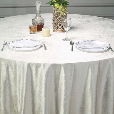 Premium Velvet 120" Round Tablecloth Ivory - Reusable Soft & Seamless Table Cover - Linen Luxes