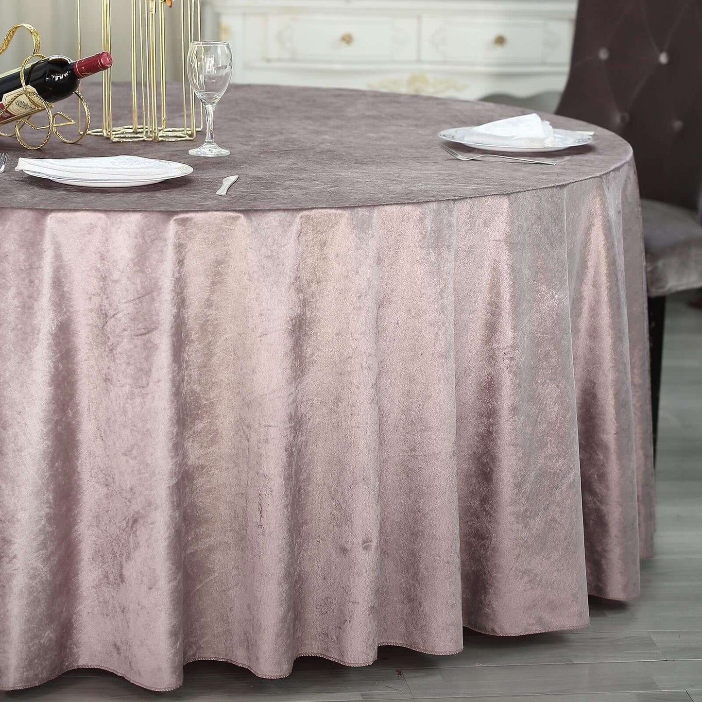 Premium Velvet 120" Round Tablecloth Mauve - Reusable Soft & Seamless Table Cover - Linen Luxes