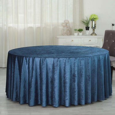 Premium Velvet 120" Round Tablecloth Navy Blue - Reusable Soft & Seamless Table Cover - Linen Luxes