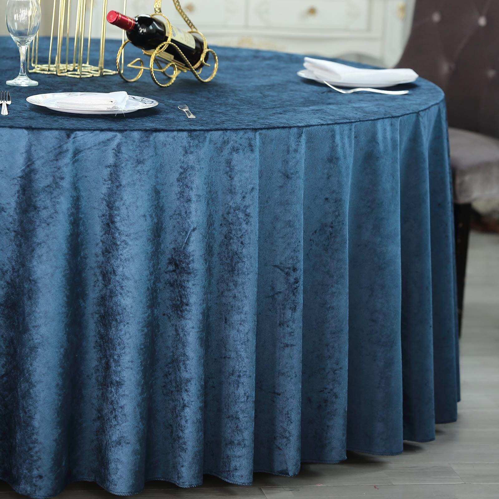 Premium Velvet 120" Round Tablecloth Navy Blue - Reusable Soft & Seamless Table Cover - Linen Luxes