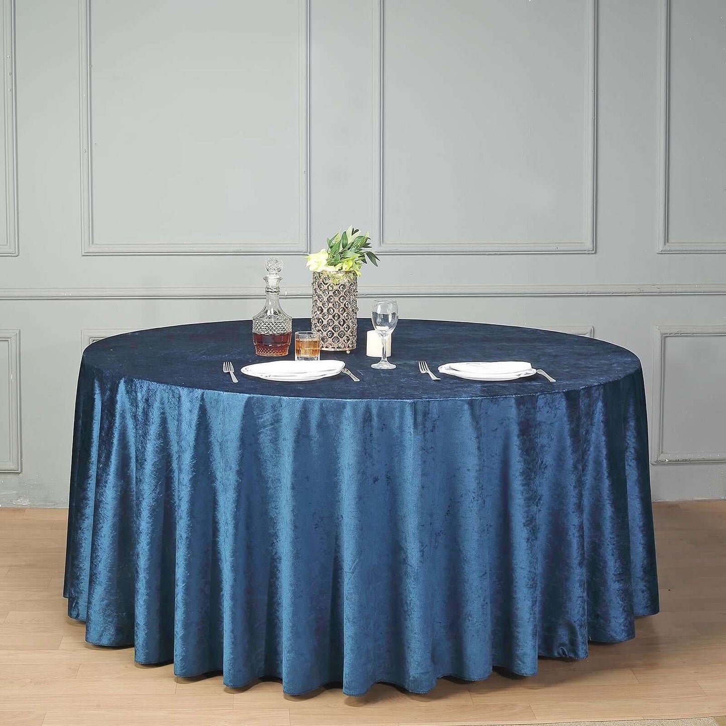 Premium Velvet 120" Round Tablecloth Navy Blue - Reusable Soft & Seamless Table Cover - Linen Luxes