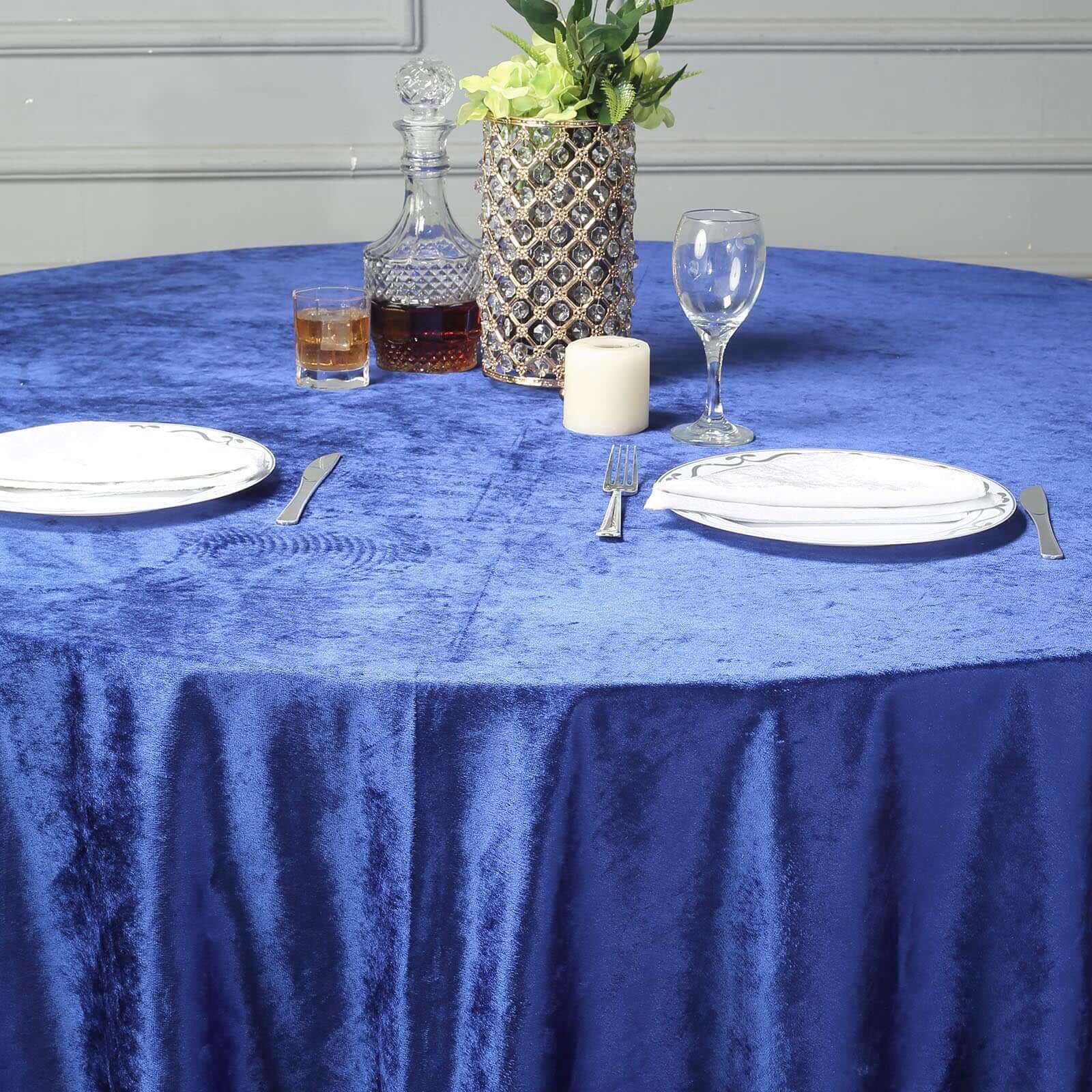 Premium Velvet 120" Round Tablecloth Royal Blue - Reusable Soft & Seamless Table Cover - Linen Luxes