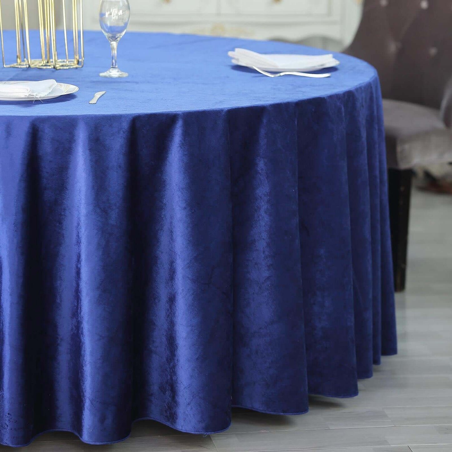 Premium Velvet 120" Round Tablecloth Royal Blue - Reusable Soft & Seamless Table Cover - Linen Luxes
