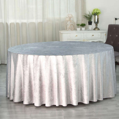 Premium Velvet 120" Round Tablecloth Silver - Reusable Soft & Seamless Table Cover - Linen Luxes