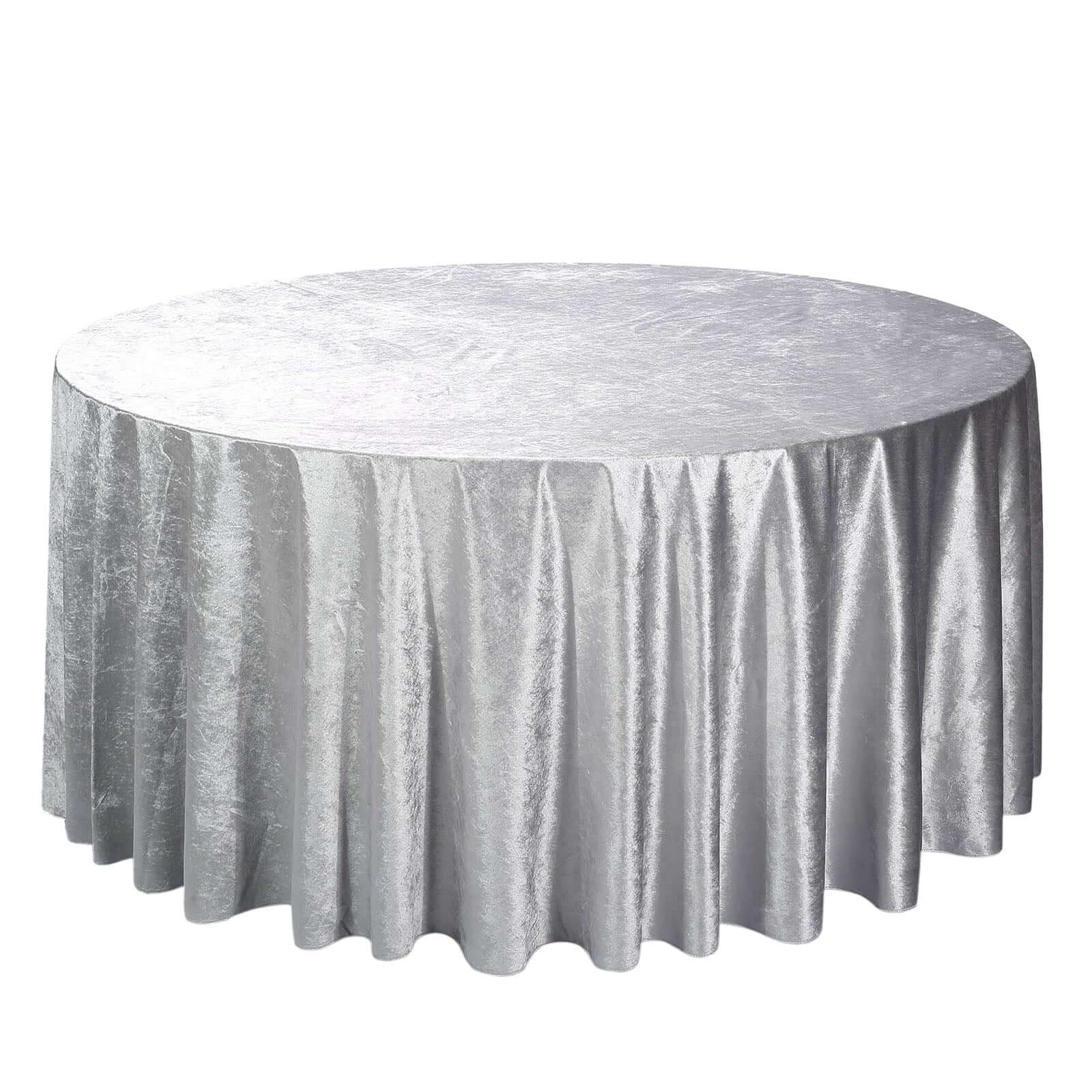 Premium Velvet 120" Round Tablecloth Silver - Reusable Soft & Seamless Table Cover - Linen Luxes