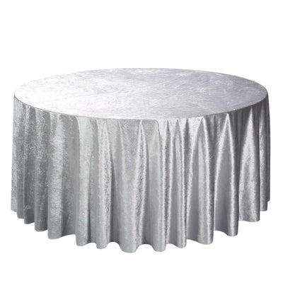 Premium Velvet 120" Round Tablecloth Silver - Reusable Soft & Seamless Table Cover - Linen Luxes