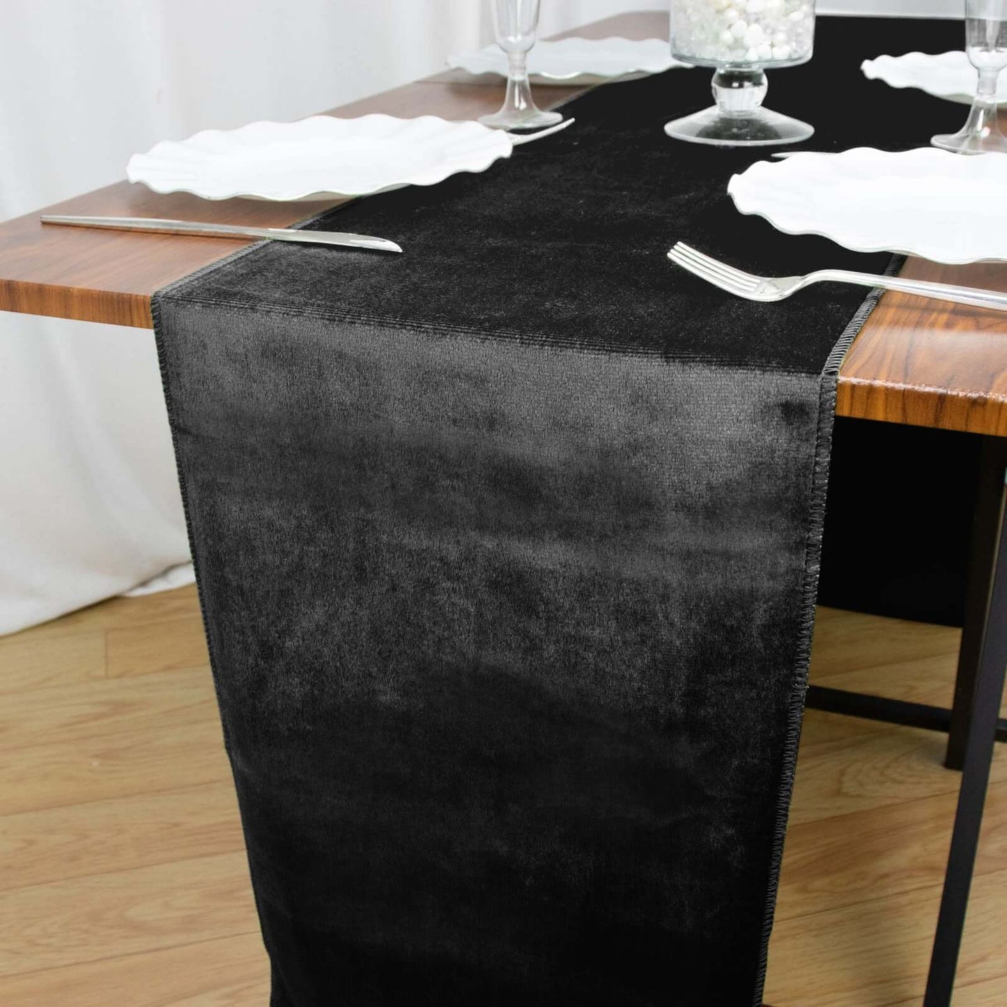 Premium Velvet 12"x108" Table Runner Black - Sheen Finish Reusable Table Decor - Linen Luxes