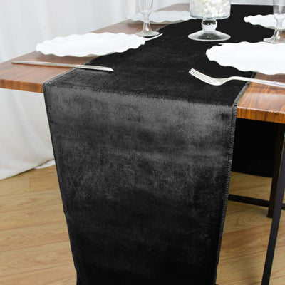 Premium Velvet 12"x108" Table Runner Black - Sheen Finish Reusable Table Decor - Linen Luxes