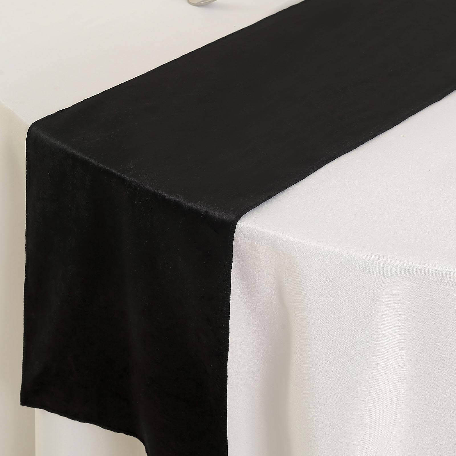 Premium Velvet 12"x108" Table Runner Black - Sheen Finish Reusable Table Decor - Linen Luxes