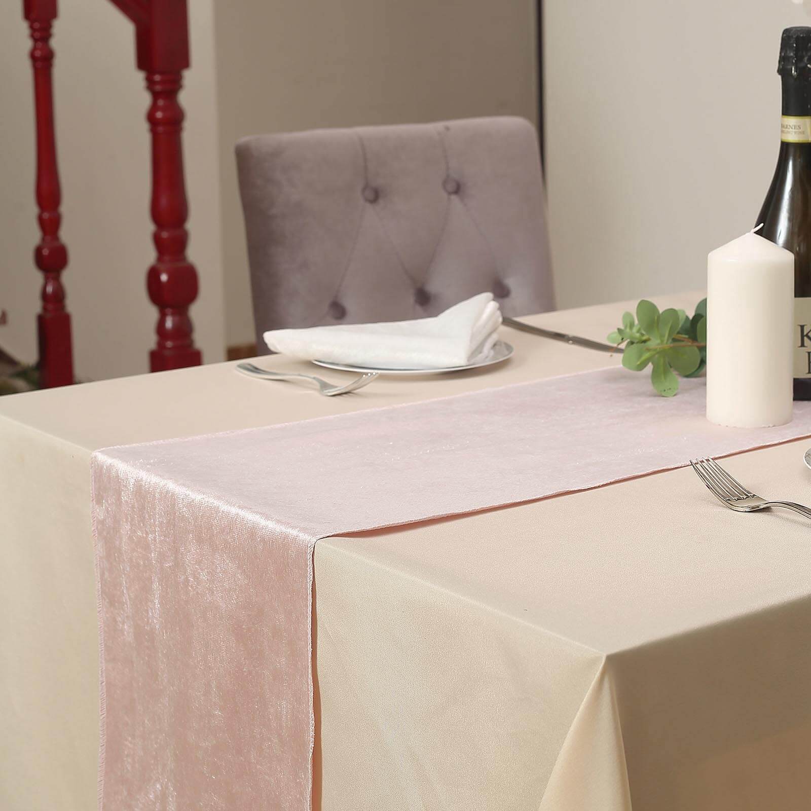 Premium Velvet 12"x108" Table Runner Blush - Sheen Finish Reusable Table Decor - Linen Luxes