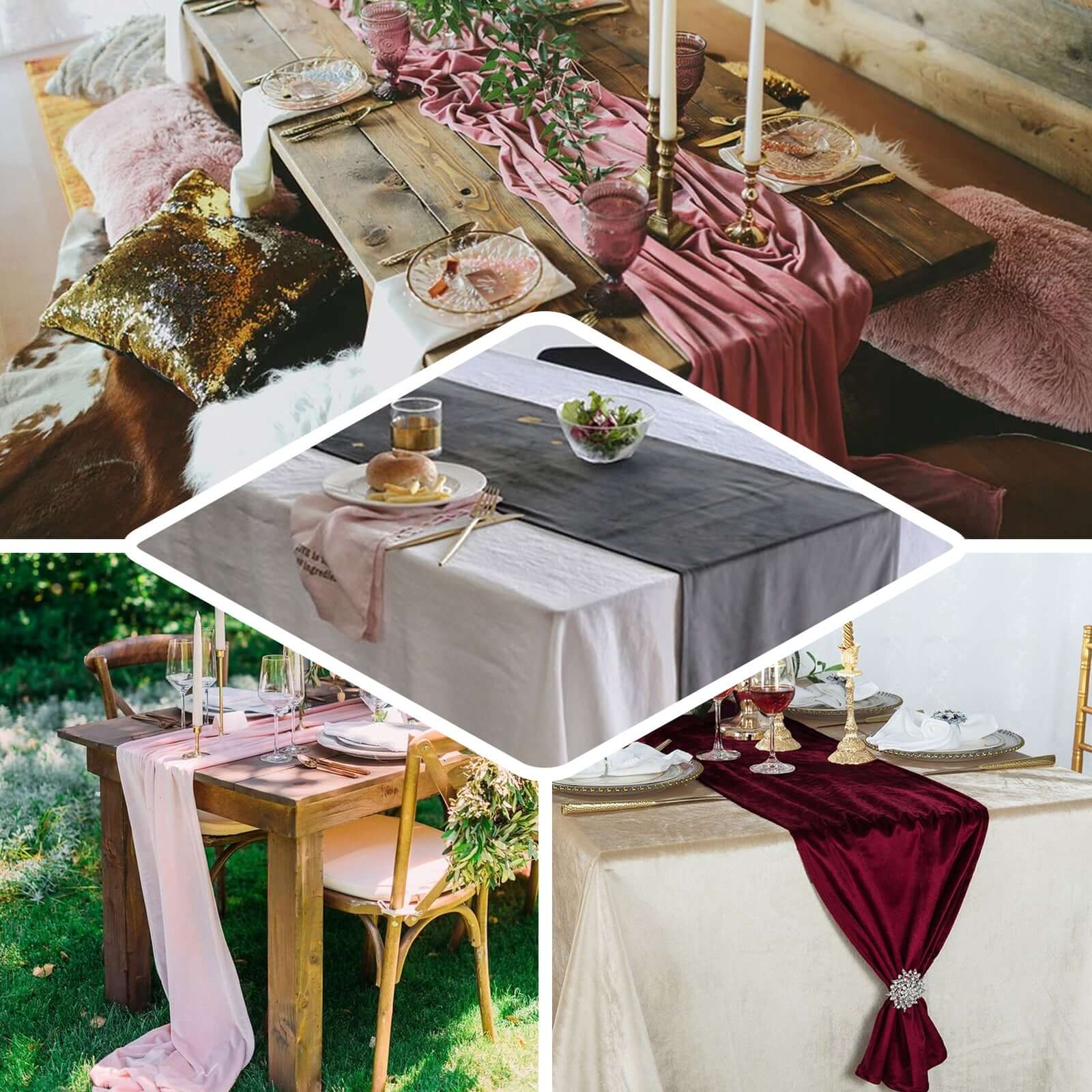 Premium Velvet 12"x108" Table Runner Blush - Sheen Finish Reusable Table Decor - Linen Luxes