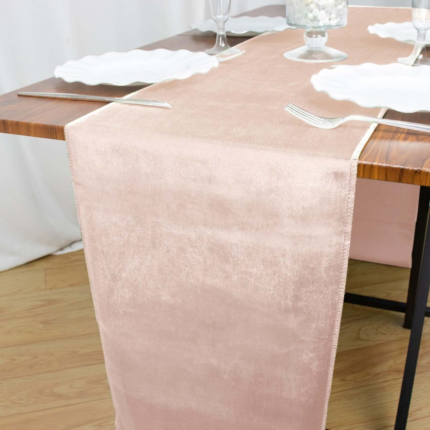 Premium Velvet 12"x108" Table Runner Blush - Sheen Finish Reusable Table Decor - Linen Luxes