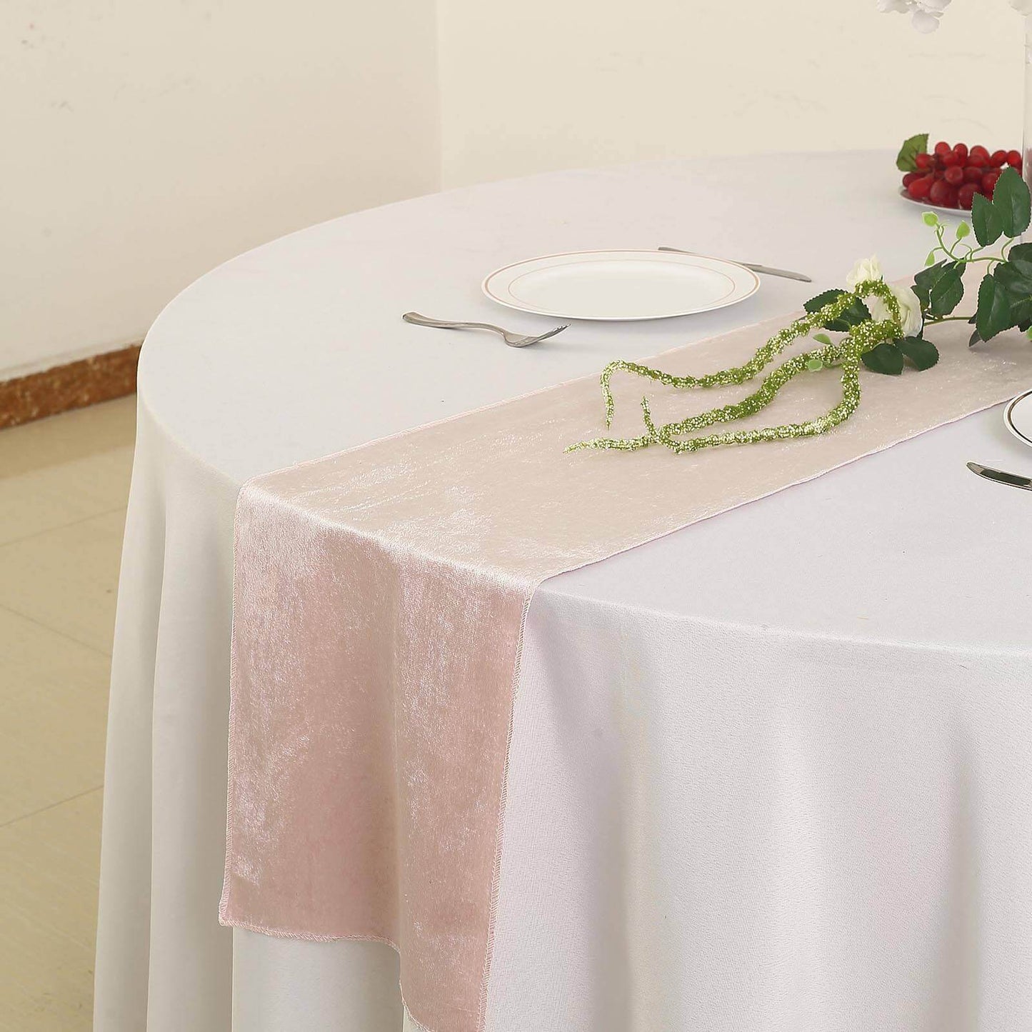 Premium Velvet 12"x108" Table Runner Blush - Sheen Finish Reusable Table Decor - Linen Luxes