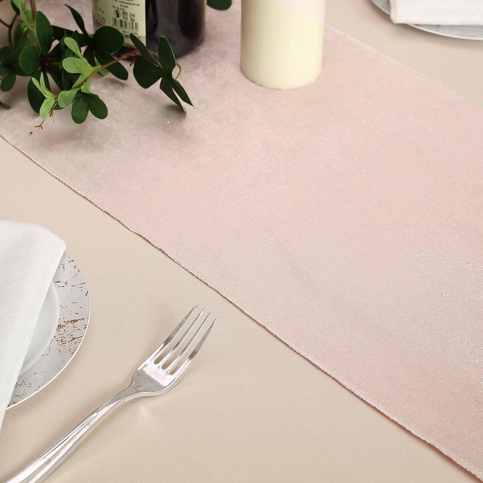 Premium Velvet 12"x108" Table Runner Blush - Sheen Finish Reusable Table Decor - Linen Luxes
