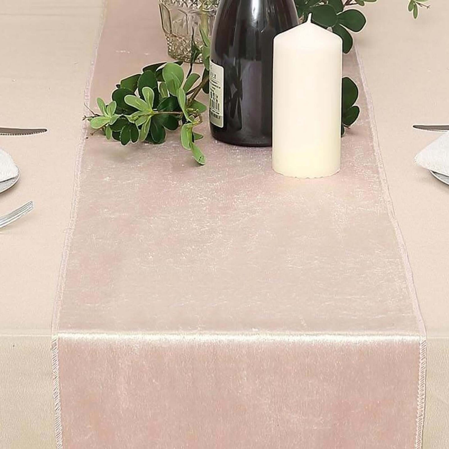 Premium Velvet 12"x108" Table Runner Blush - Sheen Finish Reusable Table Decor - Linen Luxes