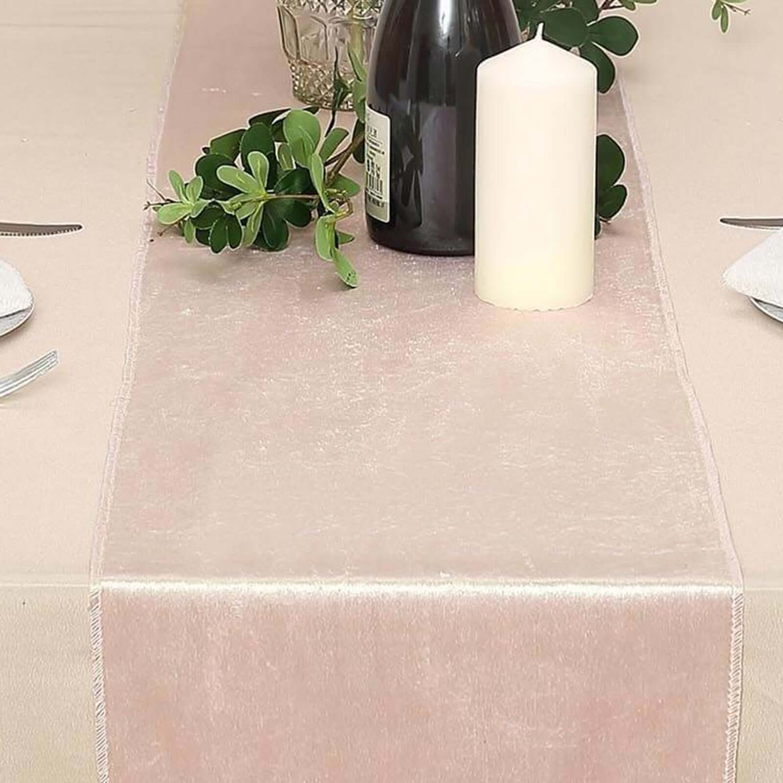 Premium Velvet 12"x108" Table Runner Blush - Sheen Finish Reusable Table Decor - Linen Luxes