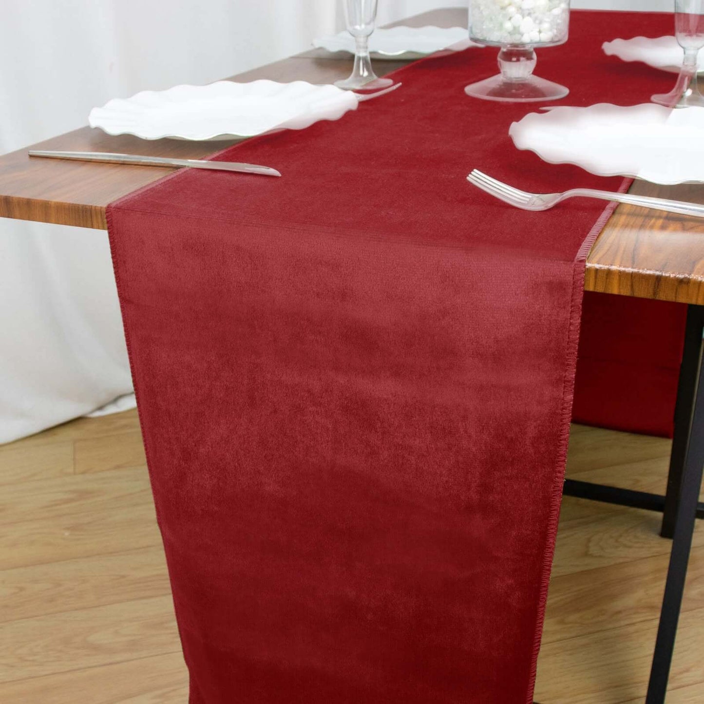 Premium Velvet 12"x108" Table Runner Burgundy - Sheen Finish Reusable Table Decor - Linen Luxes