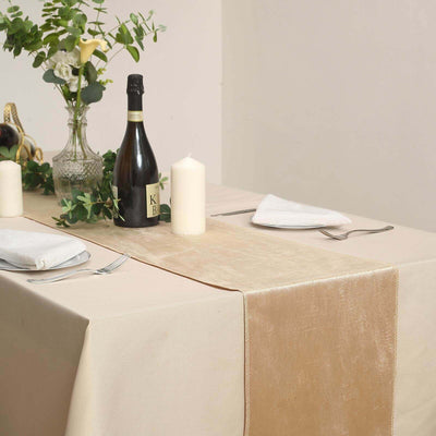 Premium Velvet 12"x108" Table Runner Champagne - Sheen Finish Reusable Table Decor - Linen Luxes