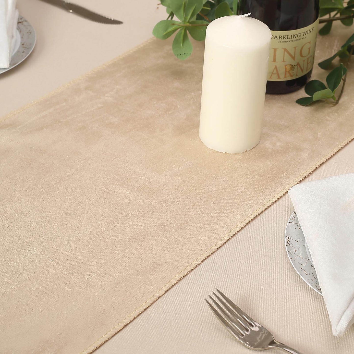 Premium Velvet 12"x108" Table Runner Champagne - Sheen Finish Reusable Table Decor - Linen Luxes