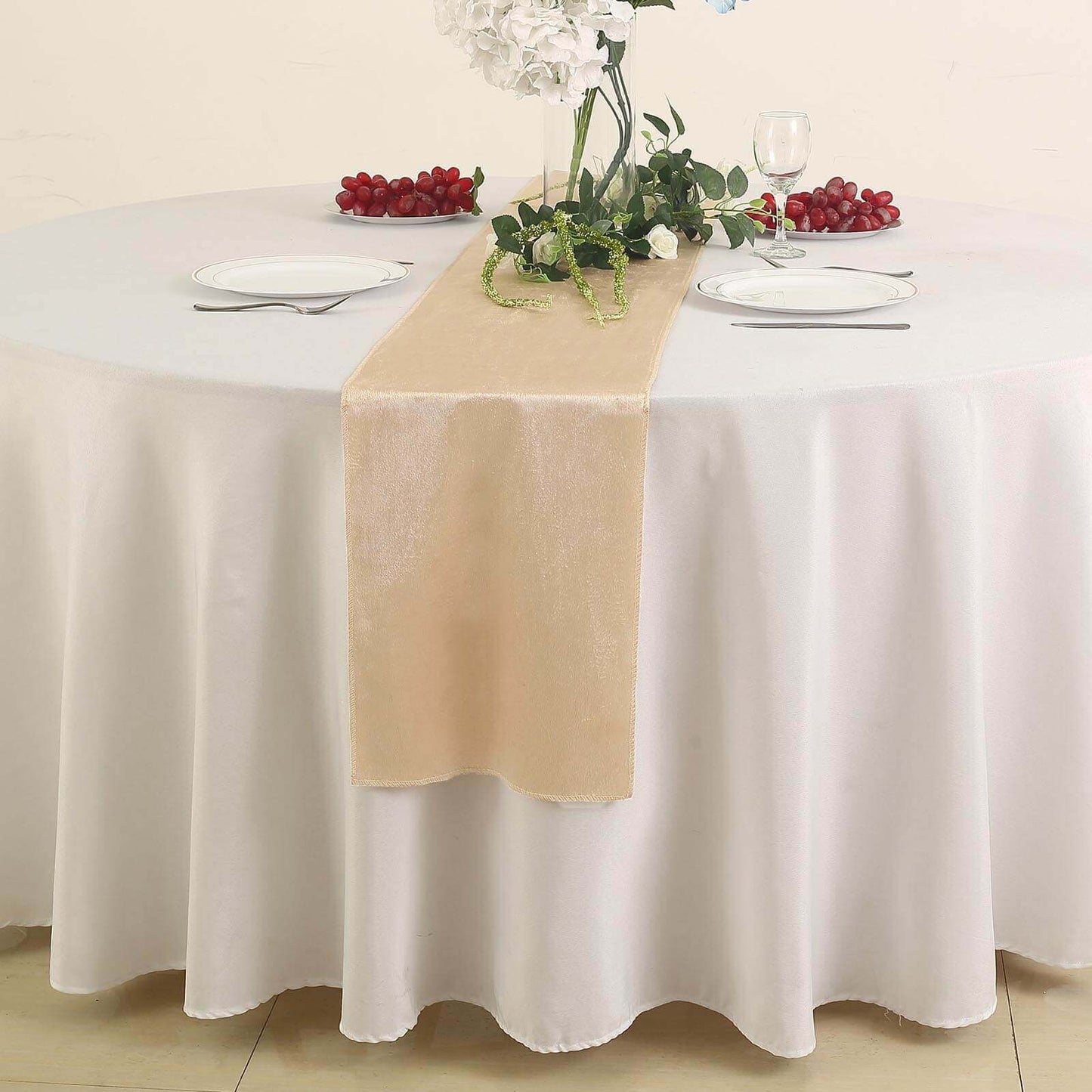 Premium Velvet 12"x108" Table Runner Champagne - Sheen Finish Reusable Table Decor - Linen Luxes