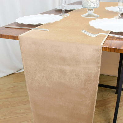 Premium Velvet 12"x108" Table Runner Champagne - Sheen Finish Reusable Table Decor - Linen Luxes