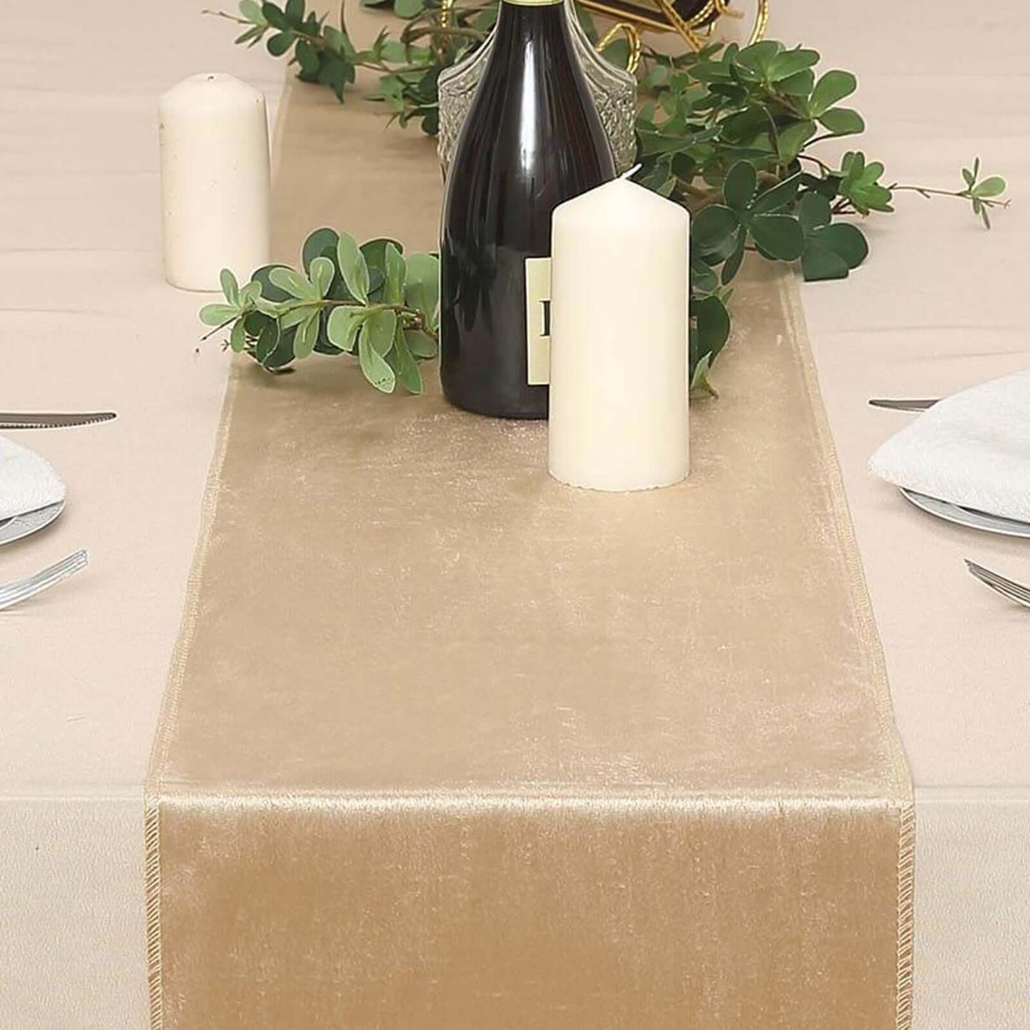 Premium Velvet 12"x108" Table Runner Champagne - Sheen Finish Reusable Table Decor - Linen Luxes