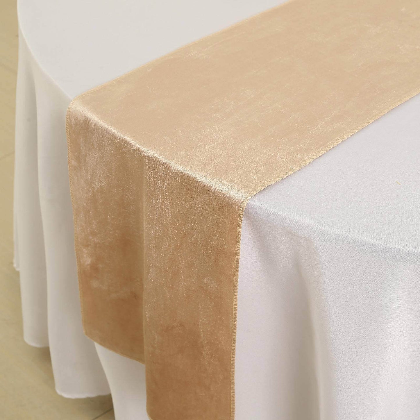 Premium Velvet 12"x108" Table Runner Champagne - Sheen Finish Reusable Table Decor - Linen Luxes