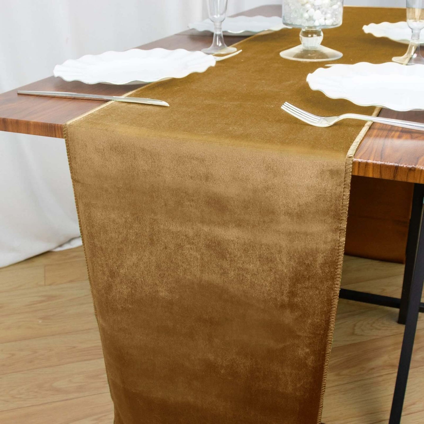 Premium Velvet 12"x108" Table Runner Gold - Sheen Finish & Reusable Table Decor for Weddings & Events - Linen Luxes