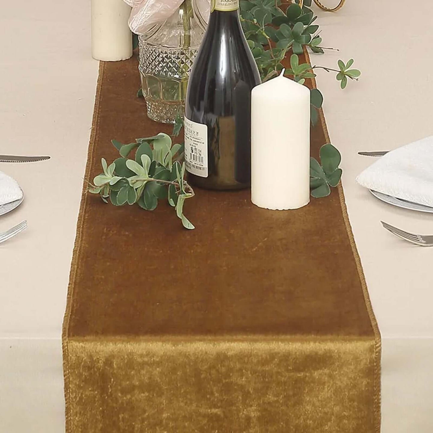 Premium Velvet 12"x108" Table Runner Gold - Sheen Finish & Reusable Table Decor for Weddings & Events - Linen Luxes