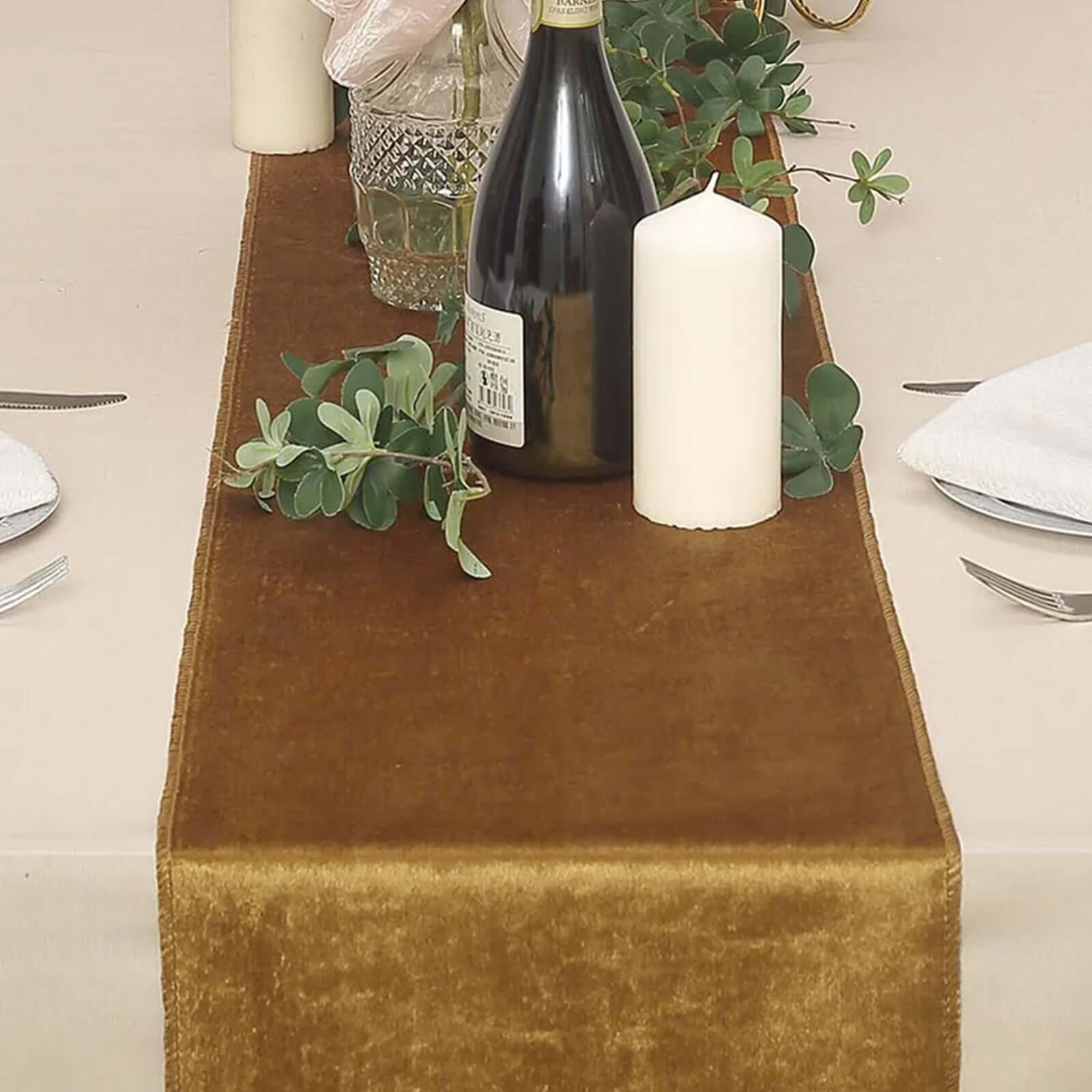 Premium Velvet 12"x108" Table Runner Gold - Sheen Finish & Reusable Table Decor for Weddings & Events - Linen Luxes