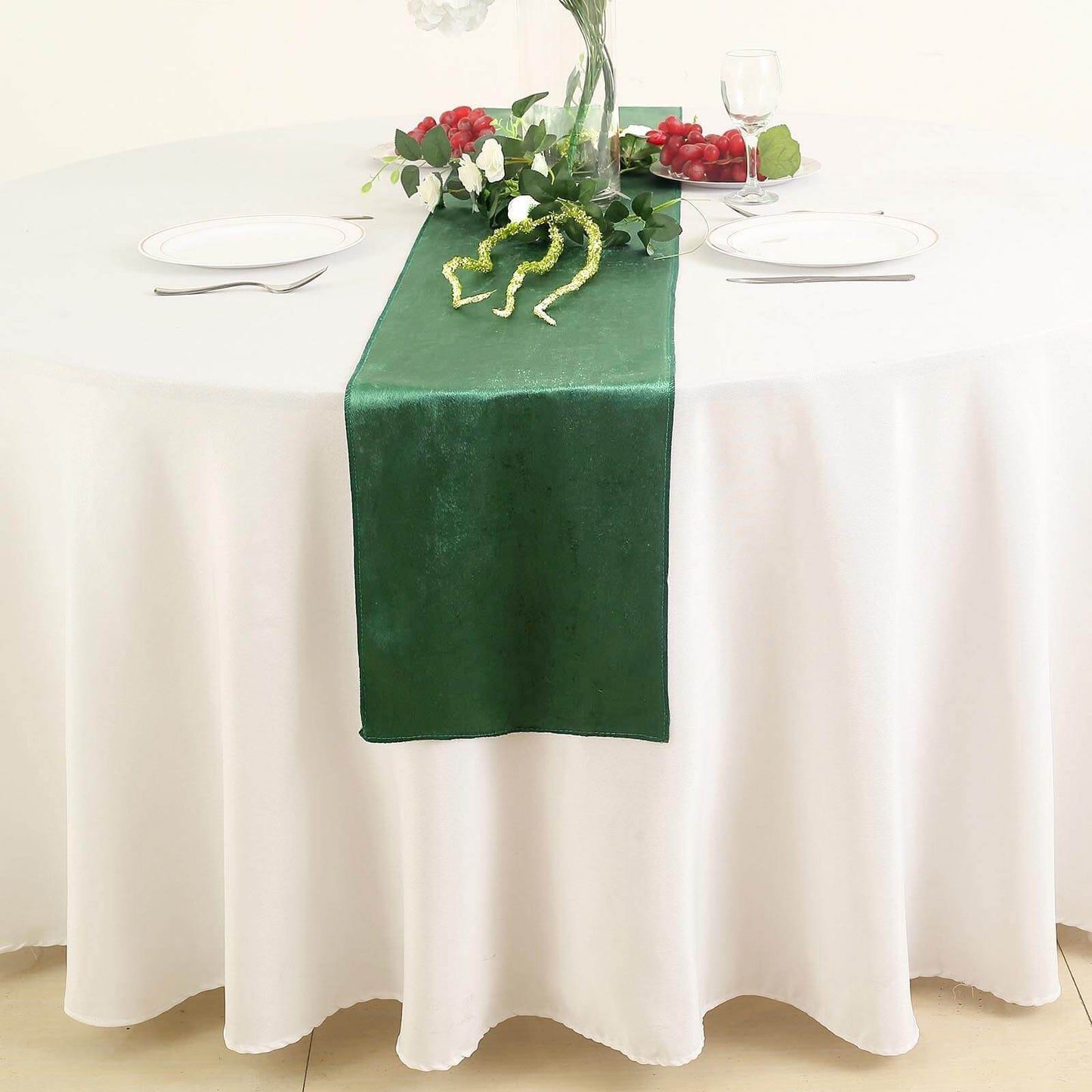 Premium Velvet 12"x108" Table Runner Hunter Emerald Green - Sheen Finish Reusable Table Decor - Linen Luxes