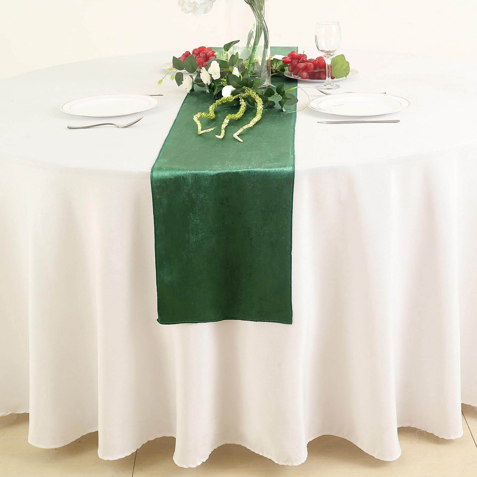 Premium Velvet 12"x108" Table Runner Hunter Emerald Green - Sheen Finish Reusable Table Decor - Linen Luxes