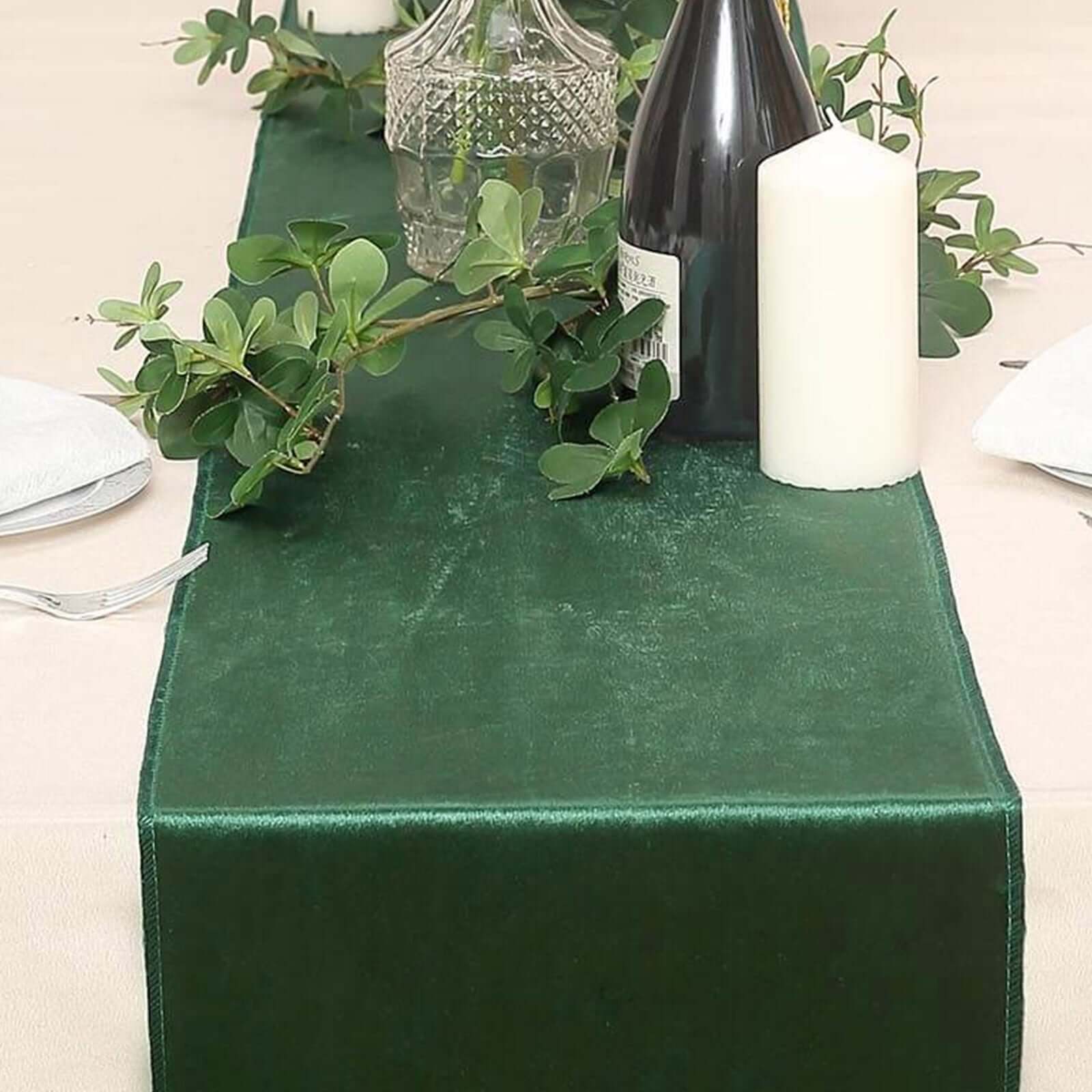 Premium Velvet 12"x108" Table Runner Hunter Emerald Green - Sheen Finish Reusable Table Decor - Linen Luxes