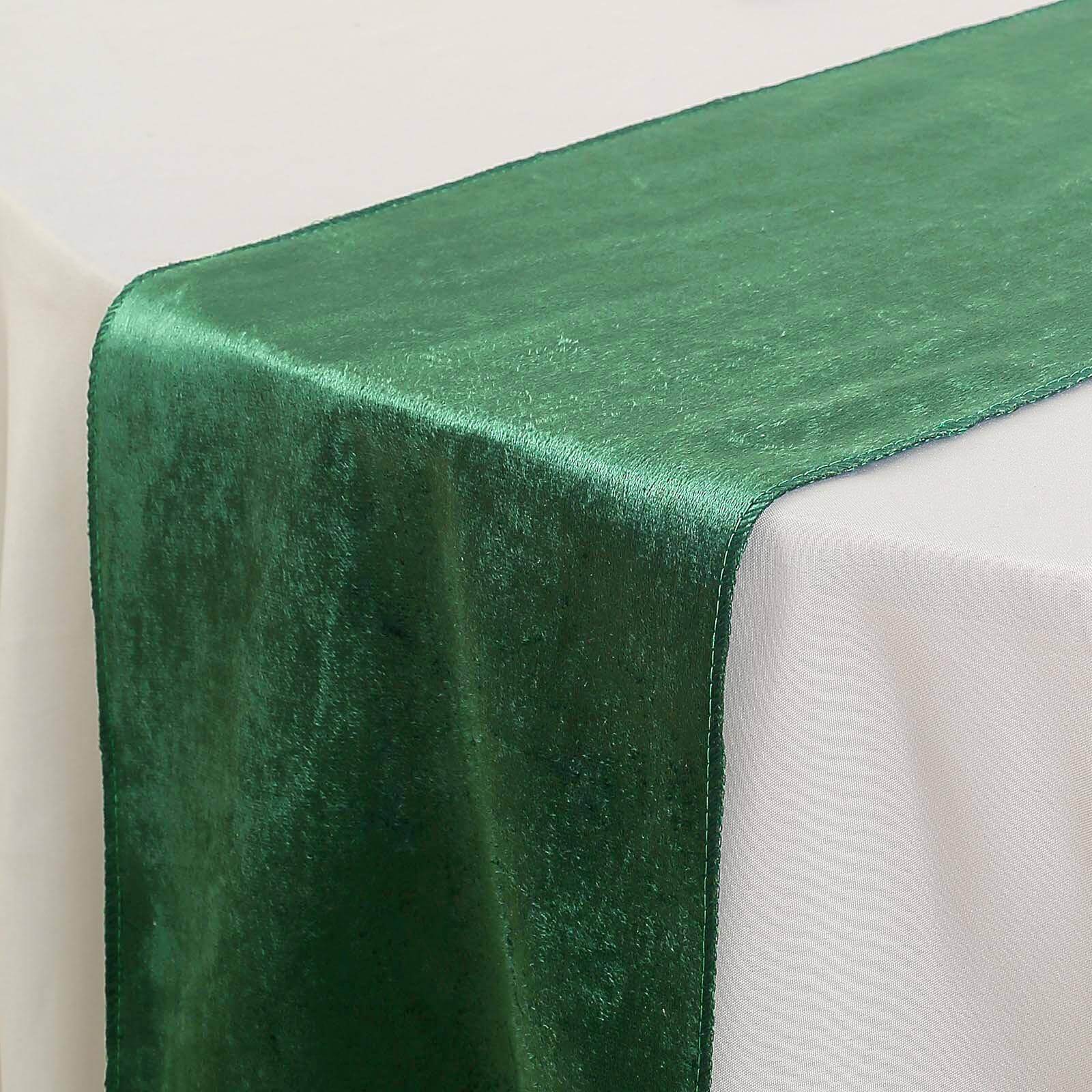 Premium Velvet 12"x108" Table Runner Hunter Emerald Green - Sheen Finish Reusable Table Decor - Linen Luxes