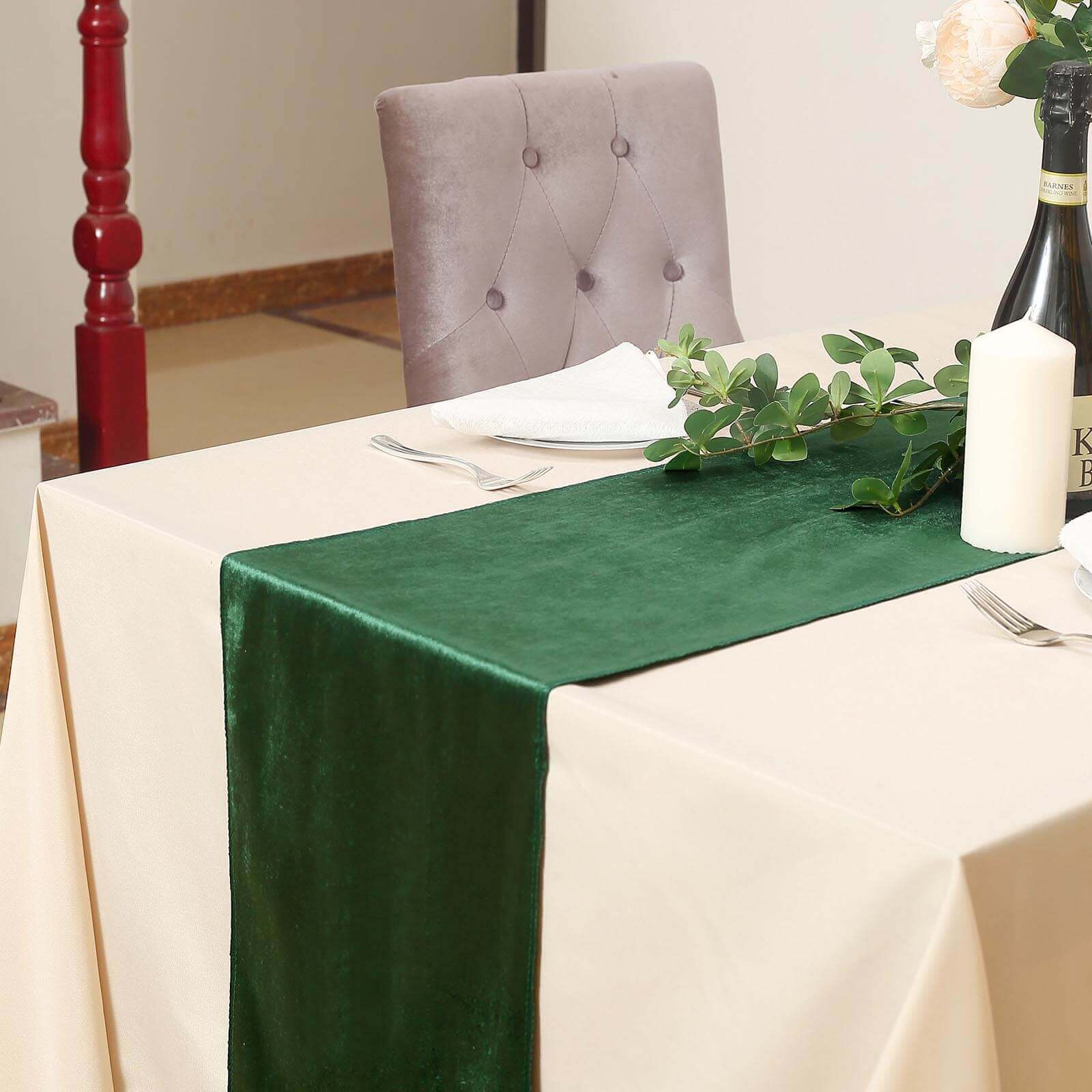 Premium Velvet 12"x108" Table Runner Hunter Emerald Green - Sheen Finish Reusable Table Decor - Linen Luxes