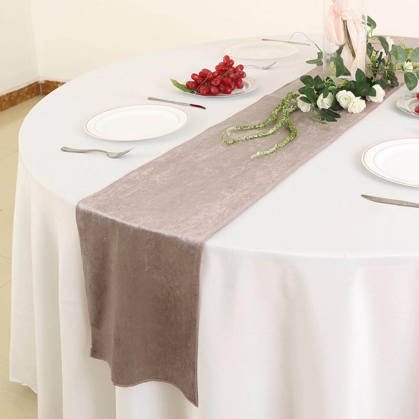 Premium Velvet 12"x108" Table Runner Mauve - Sheen Finish Reusable Table Decor - Linen Luxes