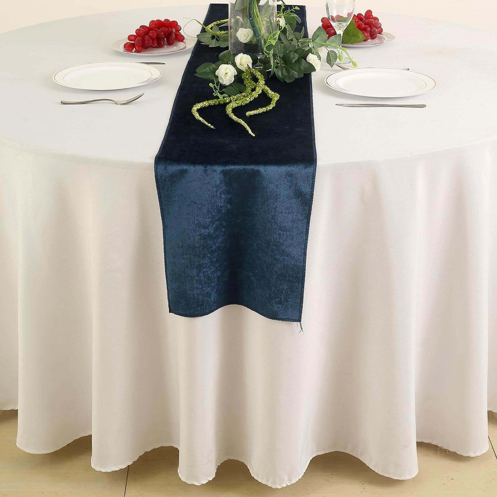 Premium Velvet 12"x108" Table Runner Navy Blue - Sheen Finish Reusable Table Decor - Linen Luxes