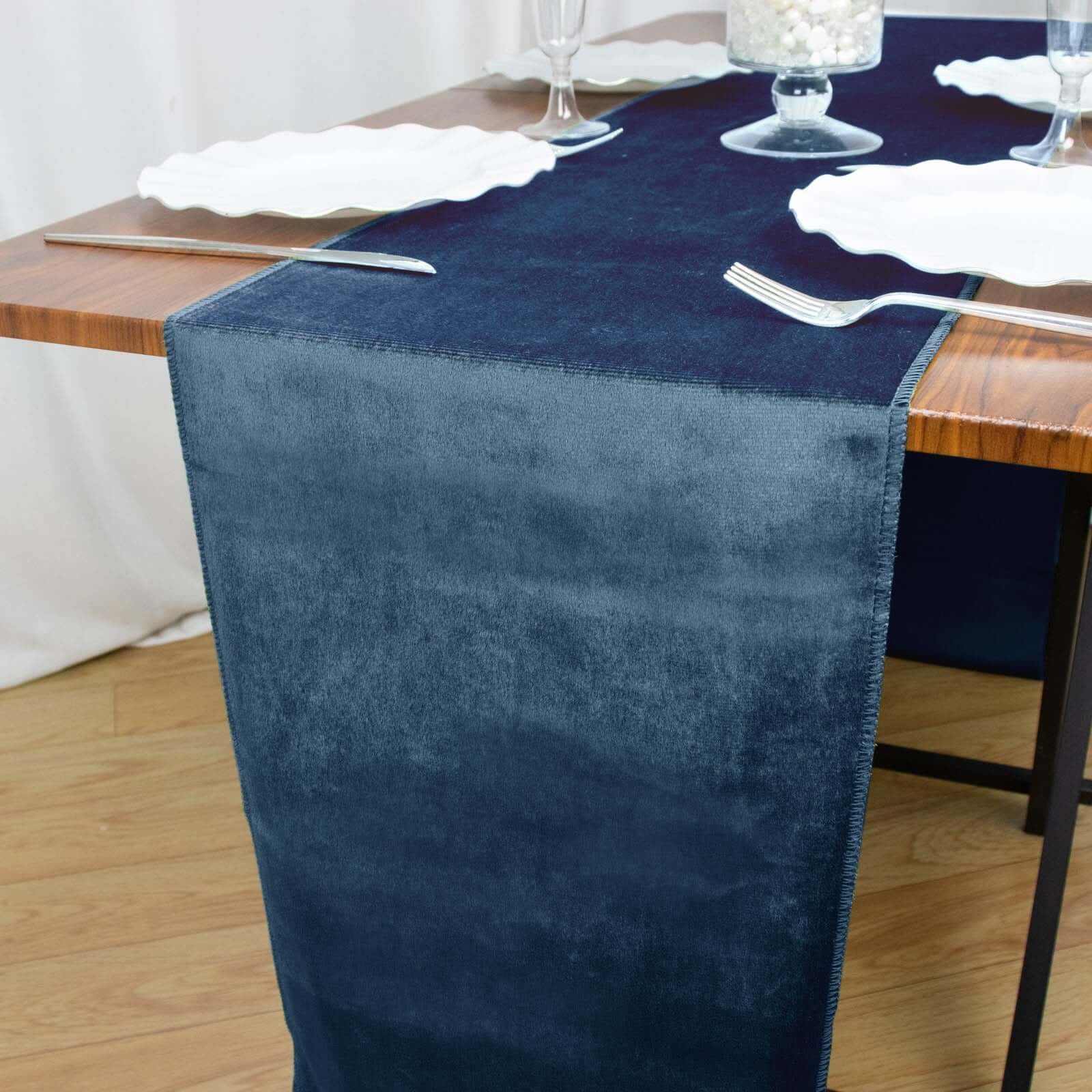 Premium Velvet 12"x108" Table Runner Navy Blue - Sheen Finish Reusable Table Decor - Linen Luxes
