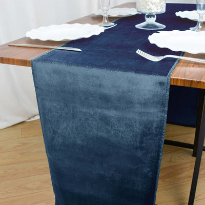 Premium Velvet 12"x108" Table Runner Navy Blue - Sheen Finish Reusable Table Decor - Linen Luxes