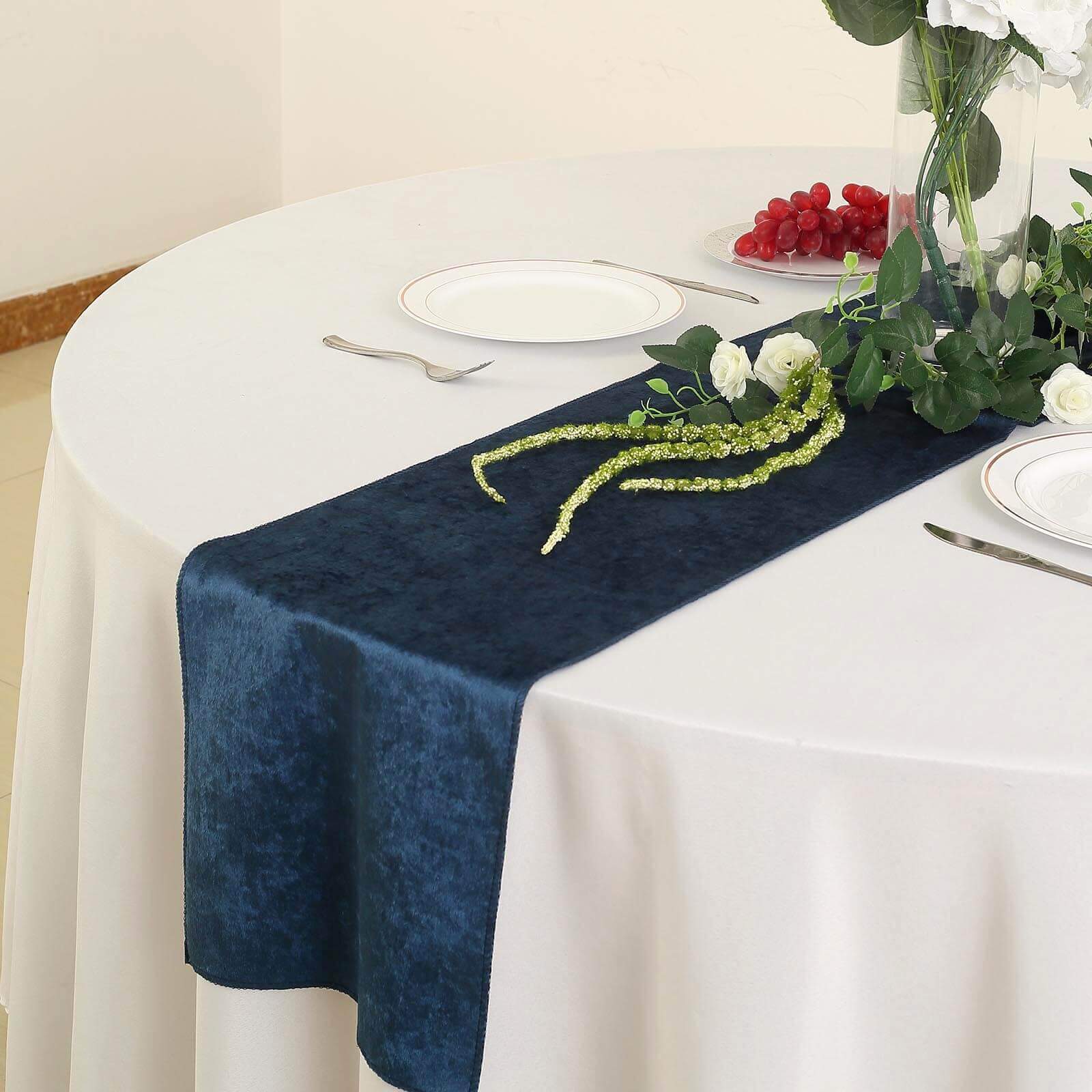 Premium Velvet 12"x108" Table Runner Navy Blue - Sheen Finish Reusable Table Decor - Linen Luxes