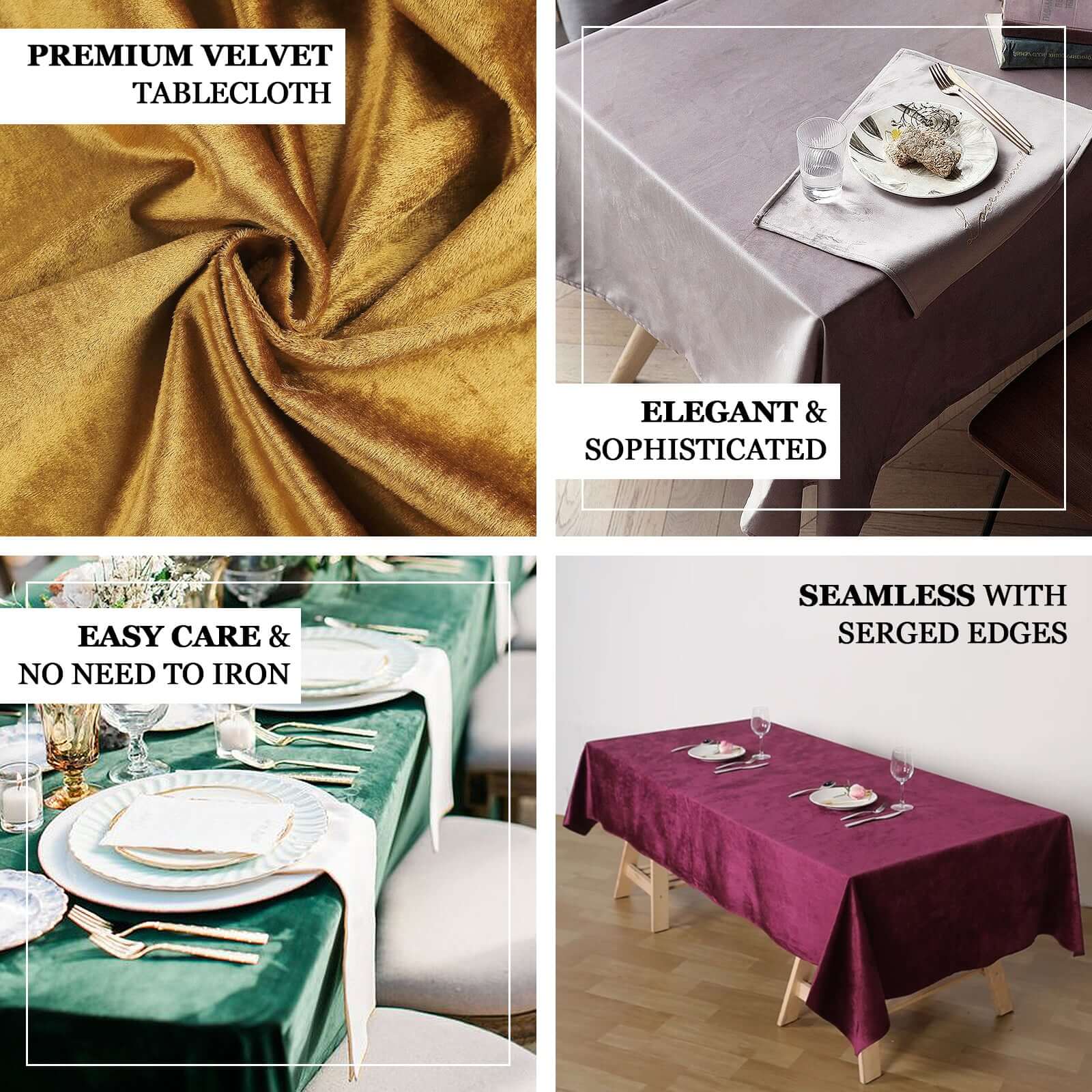 Premium Velvet 60"x102" Rectangle Tablecloth Black - Reusable & Soft Table Cover for Stylish Events - Linen Luxes